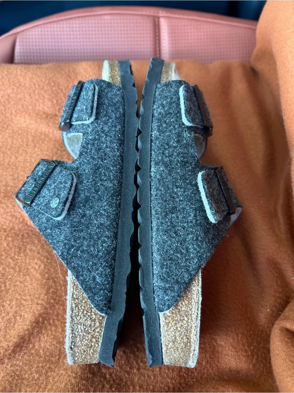 Birkenstock Wool Arizona Slide Sandals in Charcoal Gray size 6(37)